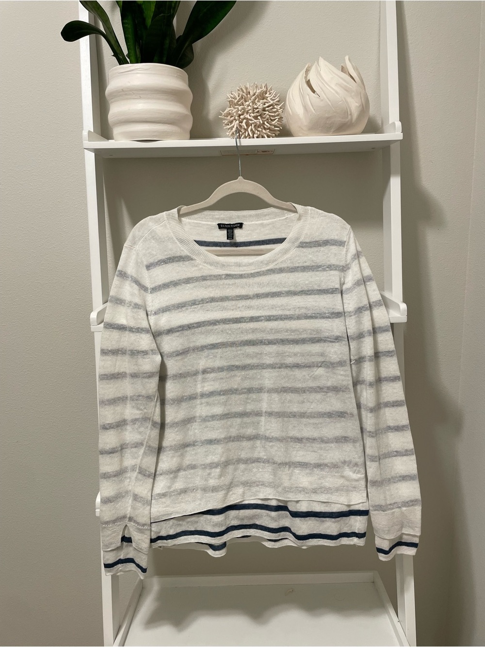 Eileen fisher  White and Navy Blue Striped Women's Sweater